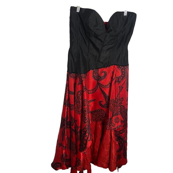 Jovani 100% Silk Sweetheart Strapless Dress Red & Black Women's Plus Size 18 - Picture 2 of 8